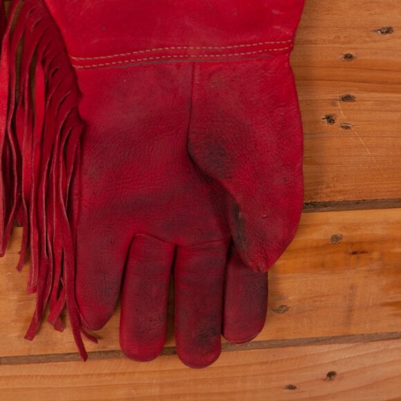 Vintage Handmade Native Style Leather Gauntlet Gloves with Beadwork and Fringe - Picture 8 of 10